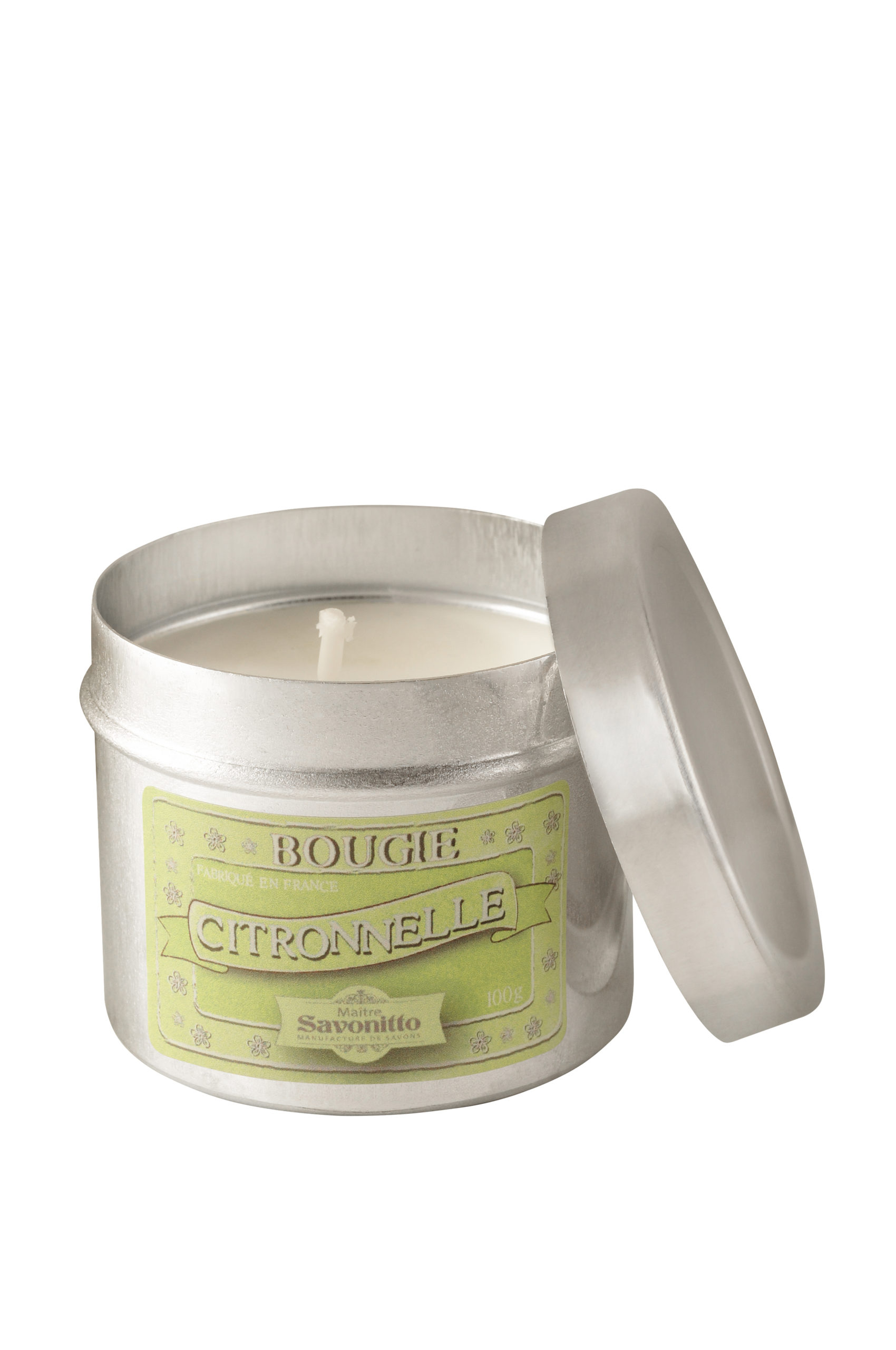 Bougie Citronnelle Bougie artisanale parfum citronnelle 100g, présentée dans un contenant décoratif