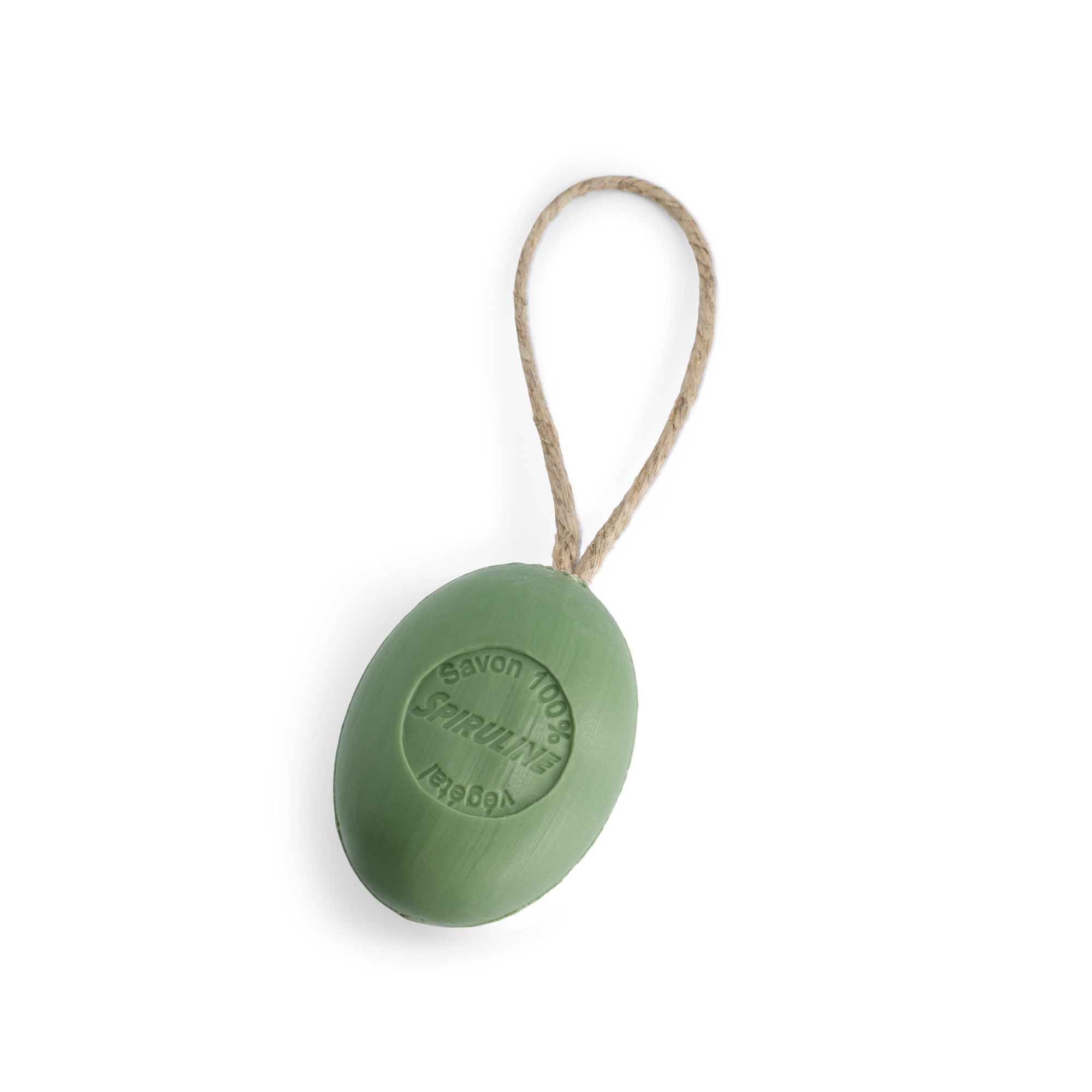 Savon ovale sur corde SPIRULINE Savon corde artisanal à la spiruline 200g, savon naturel fabriqué en Provence.