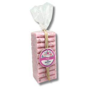 Sachet contenant 10 petits savons rose exfoliants de 24g chacun