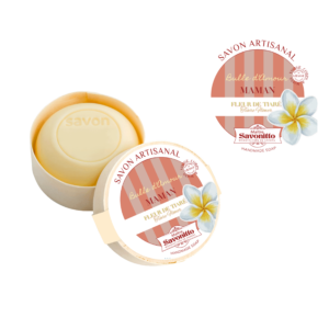 Savon artisanal Fleur de Tiaré 100g édition spéciale Fête des Mères, présenté en pain.