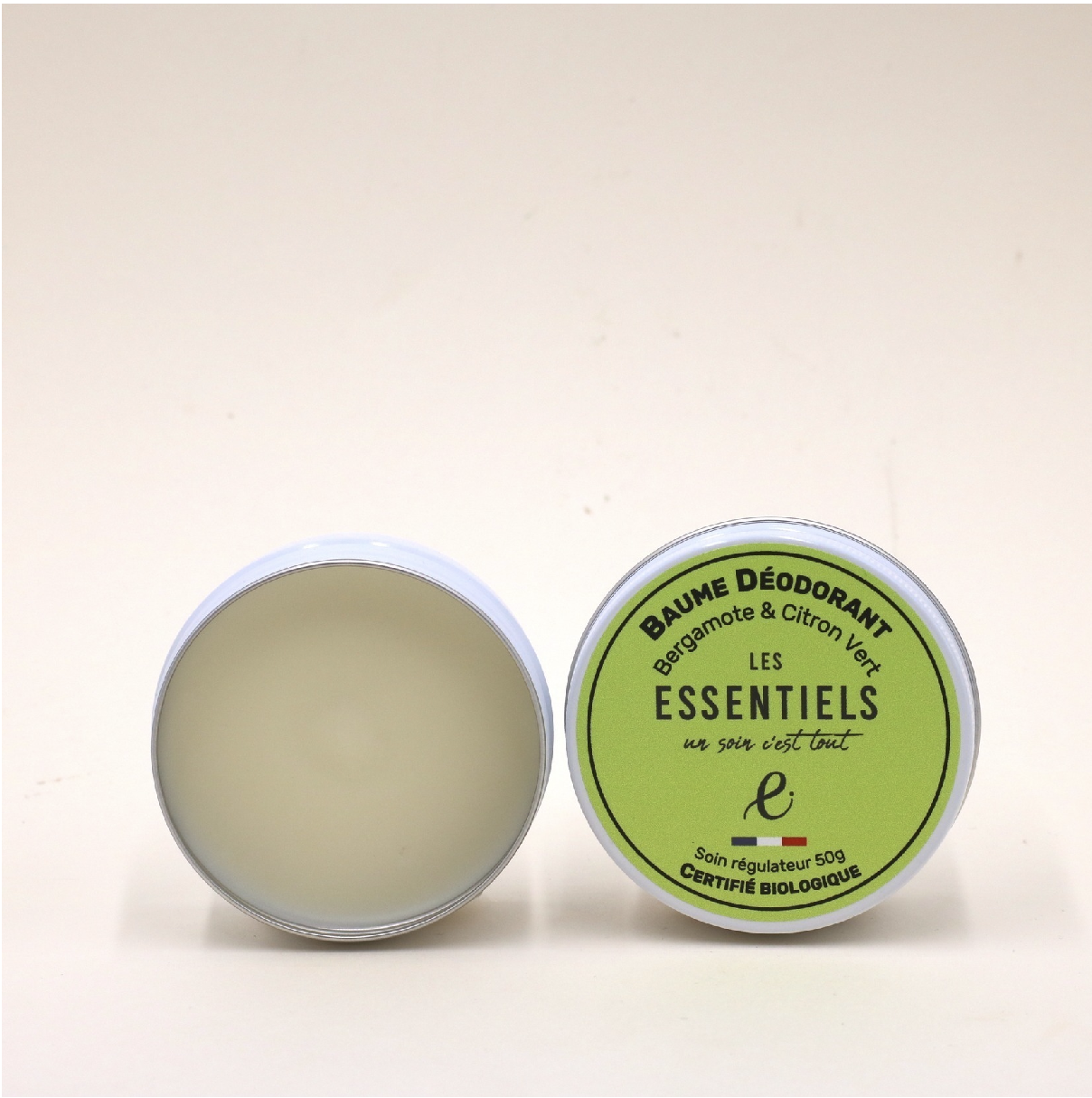 Déodorant solide artisanal bergamote et citron vert 50g, certifié COSMOS Organic, dans son pot.
