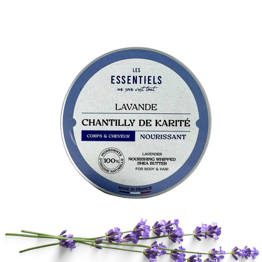 Chantilly de Karité Lavande corps et cheveux Chantilly de karité à la lavande pour le corps et les cheveux, soin nourrissant à la texture aérienne